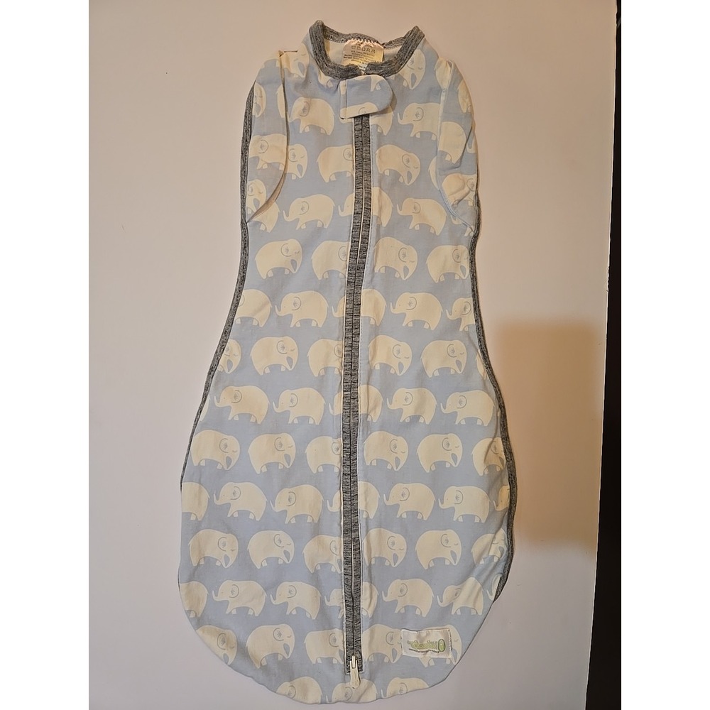 Woombie Blue White Elephant Infant Sleep Swaddle Sack 3-6M 14-19 lbs Original